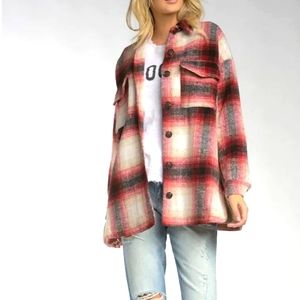 ** Elan** Riley Red Plaid Oversized Jacket/Shacket. Size S. NWOTS